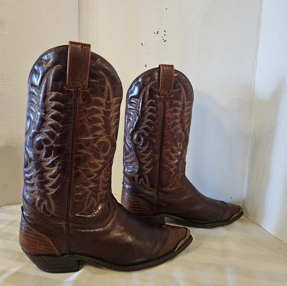 Men'sVintage Brown Leather Cowboy Boots